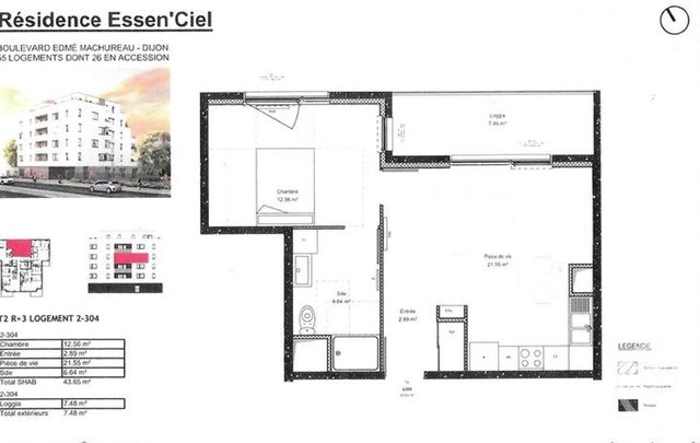 Appartement T2 à vendre - 2 pièces - 43.65 m2 - DIJON - 21 - BOURGOGNE - Century 21 Martinot Immobilier